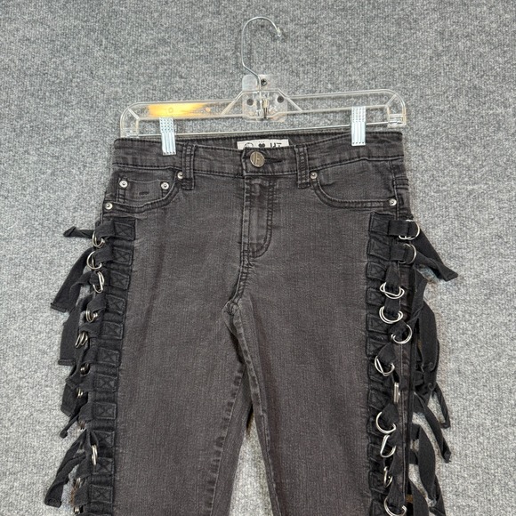 Hot Topic Jeans Womens 7 Black Punk Vtg Goth Y2K Chain Grunge Rings Grommet - Picture 3 of 12